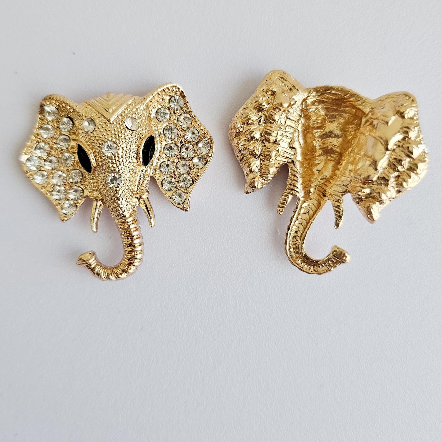 2 Pcs Rhinestone Elephant Alloy Gold Bling Gorgeous Luxury Sparkling Cabochon DIY 38mm X 38mm