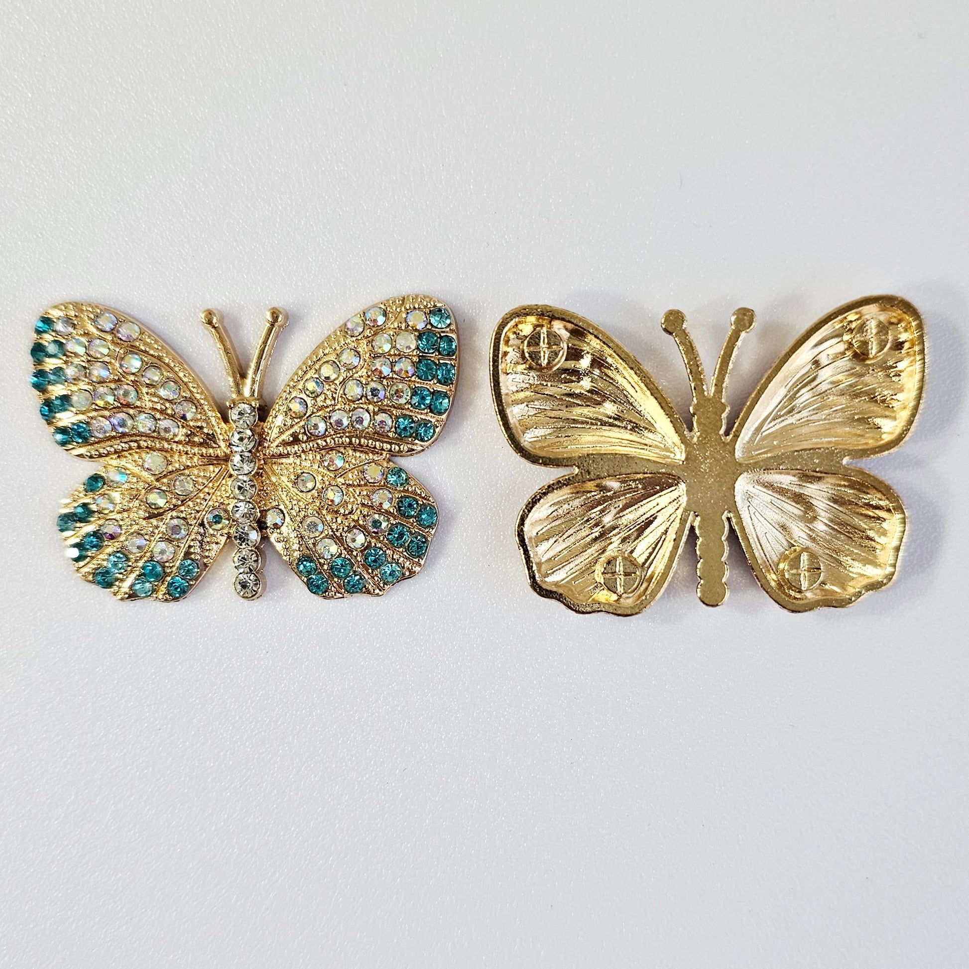 2 Pcs Rhinestone Butterfly Alloy Gold Bling Gorgeous Luxury Sparkling embellishment DIY 40mm X 30mm