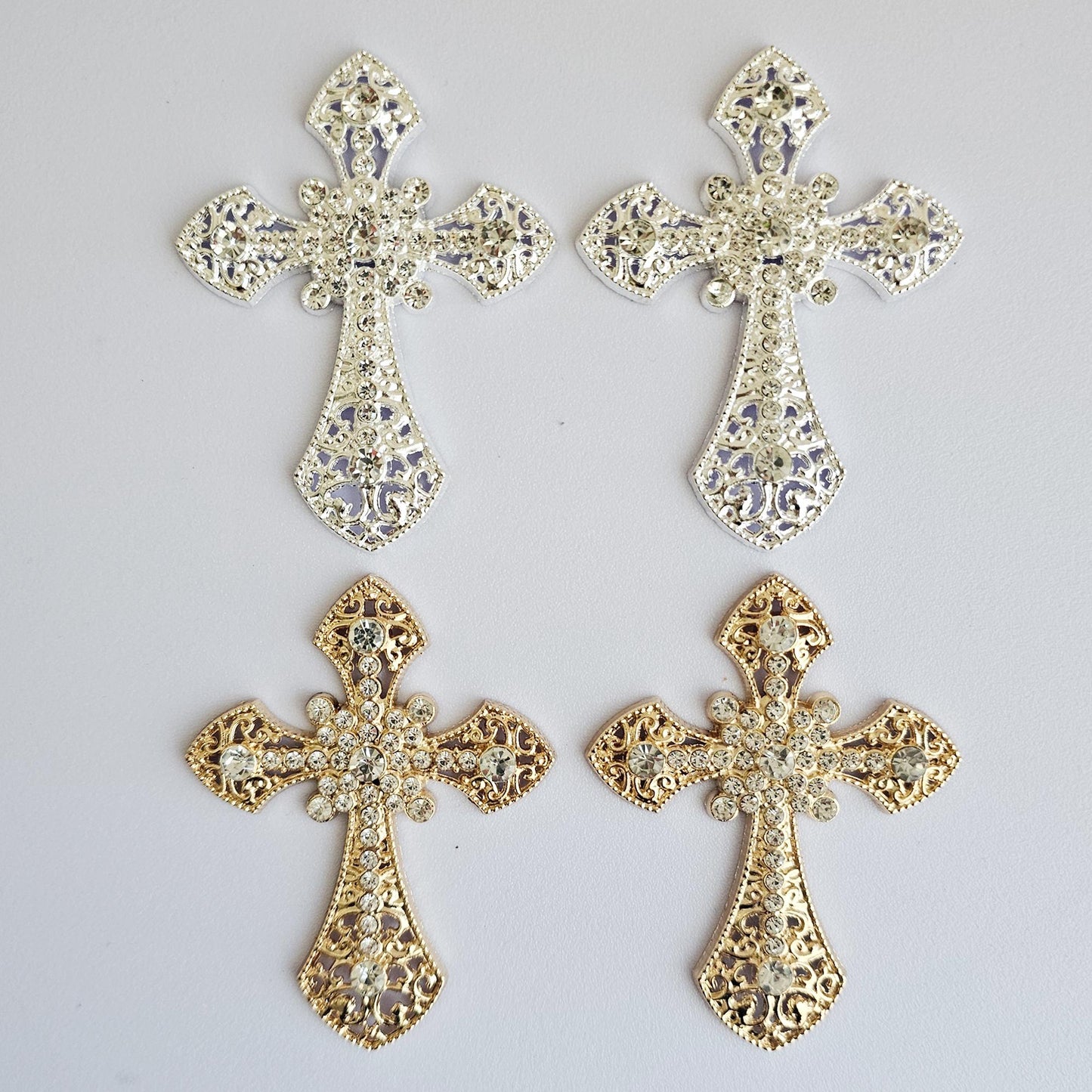 2 Pcs Rhinestone Cross Religion Alloy Bling Gorgeous Luxury Sparkling embellishment DIY 72mm X 55mm