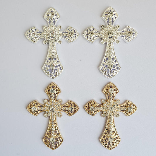 2 Pcs Rhinestone Cross Religion Alloy Bling Gorgeous Luxury Sparkling embellishment DIY 72mm X 55mm