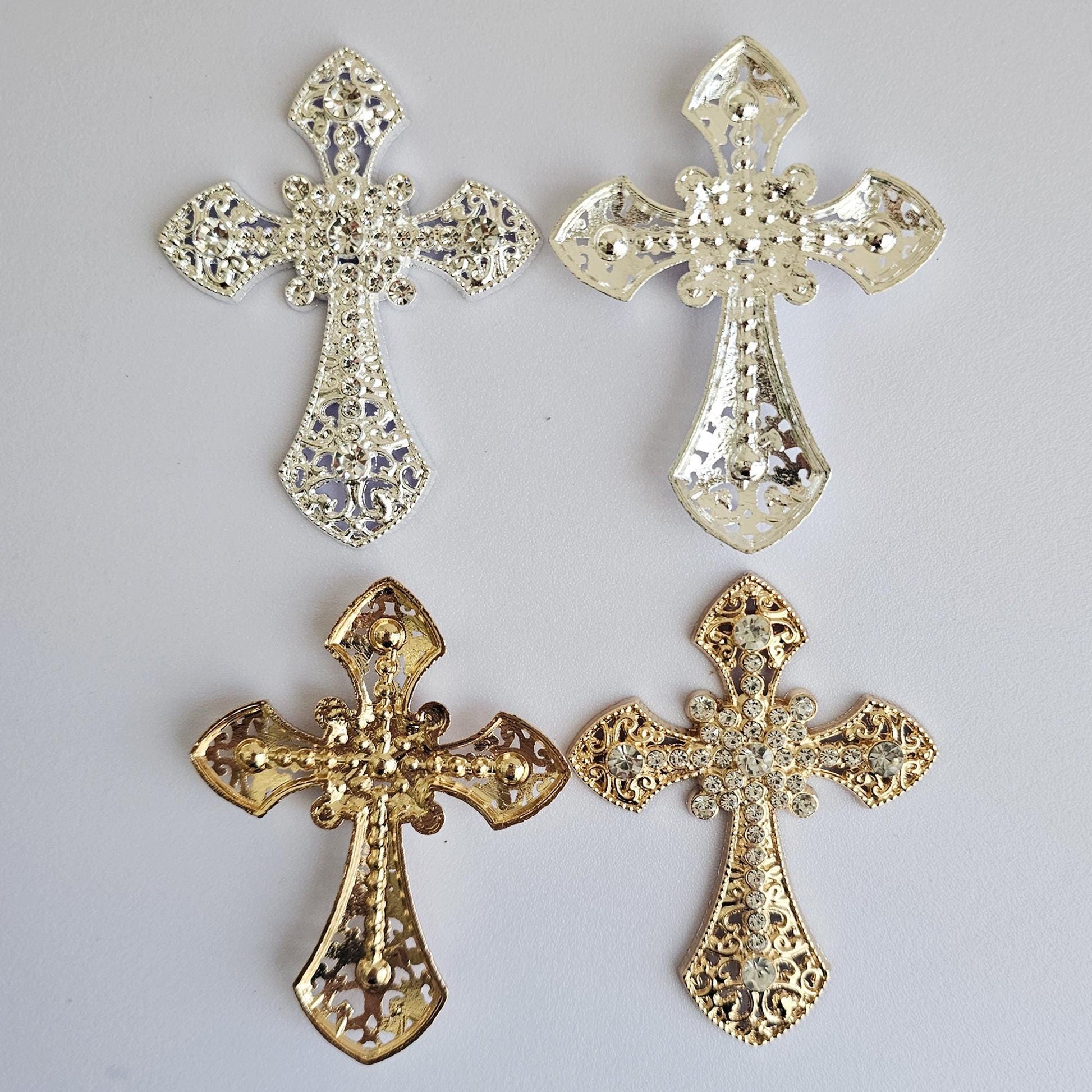2 Pcs Rhinestone Cross Religion Alloy Bling Gorgeous Luxury Sparkling embellishment DIY 72mm X 55mm