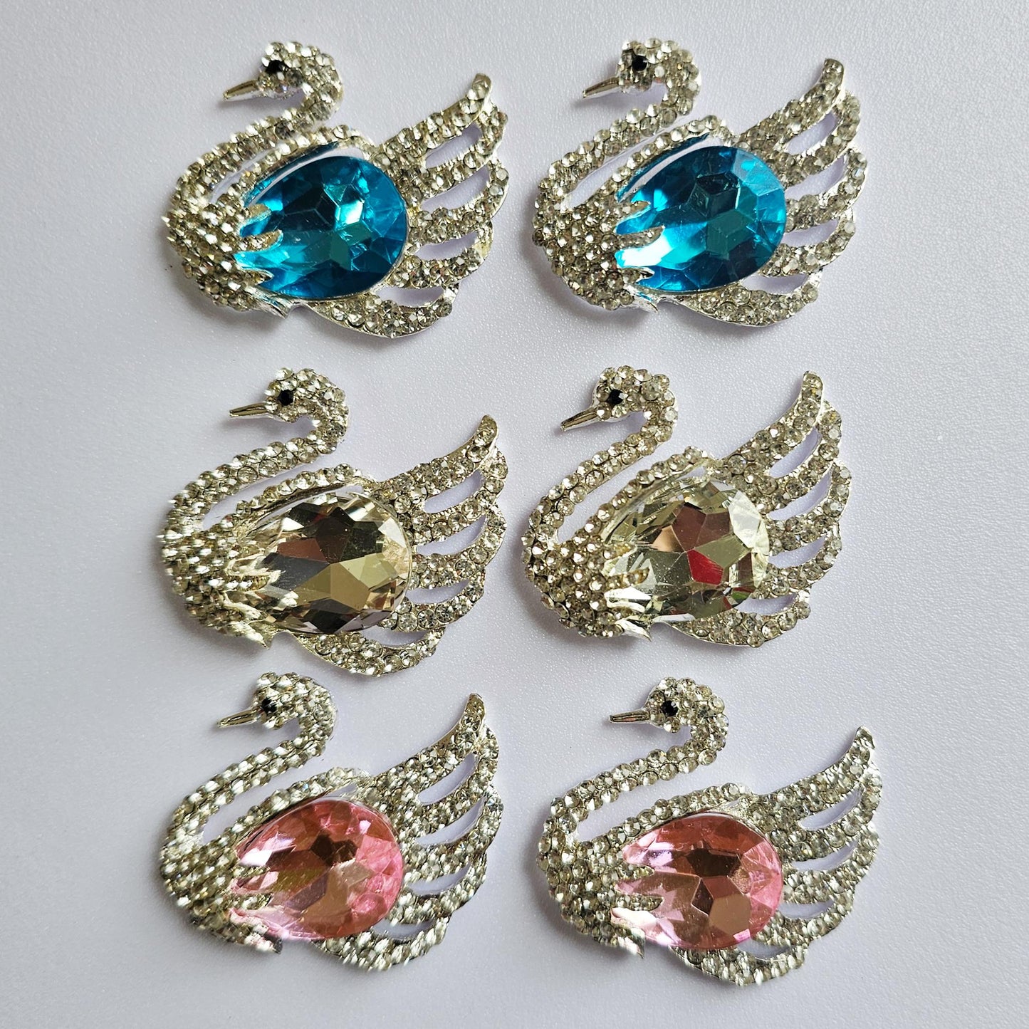 2 Pcs Rhinestone Swan Alloy Silver Bling Gorgeous Luxury Sparkling Cabochon DIY 50mm X 38mm