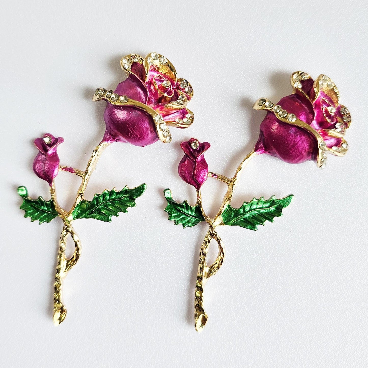 2 Pcs Rhinestone Gold Alloy Pink Rose Bling Gorgeous Luxury Sparkling Flower DIY 80mm X 35 mm