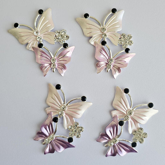 2 Pcs Rhinestone Pink Purple Butterfly Alloy Gold Bling Gorgeous Luxury Sparkling embellishment DIY 50mm X 35mm