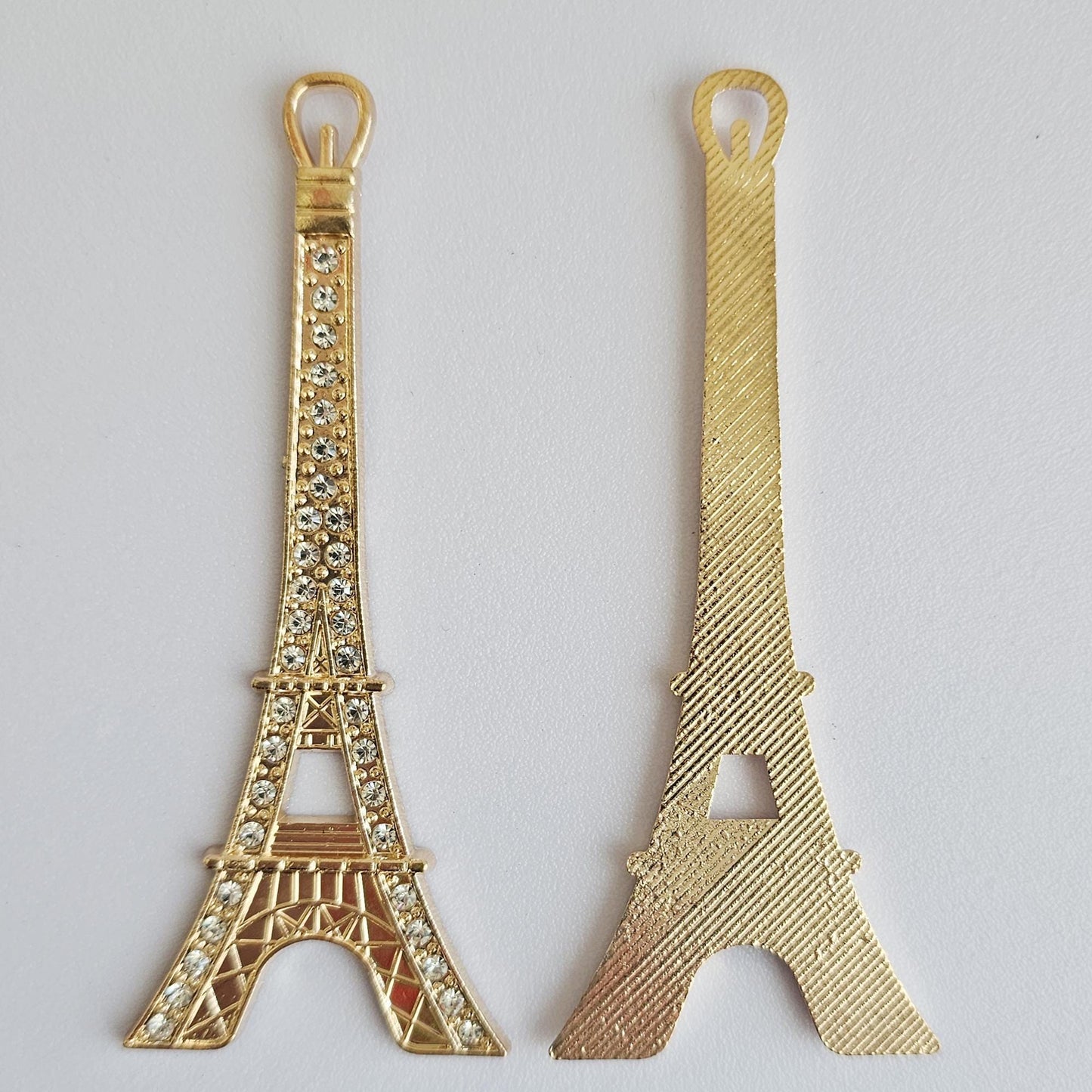 2 Pcs Rhinestone Eiffel Tower Gold Alloy Bling Gorgeous Luxury Sparkling embellishment DIY 82mm X 32mm
