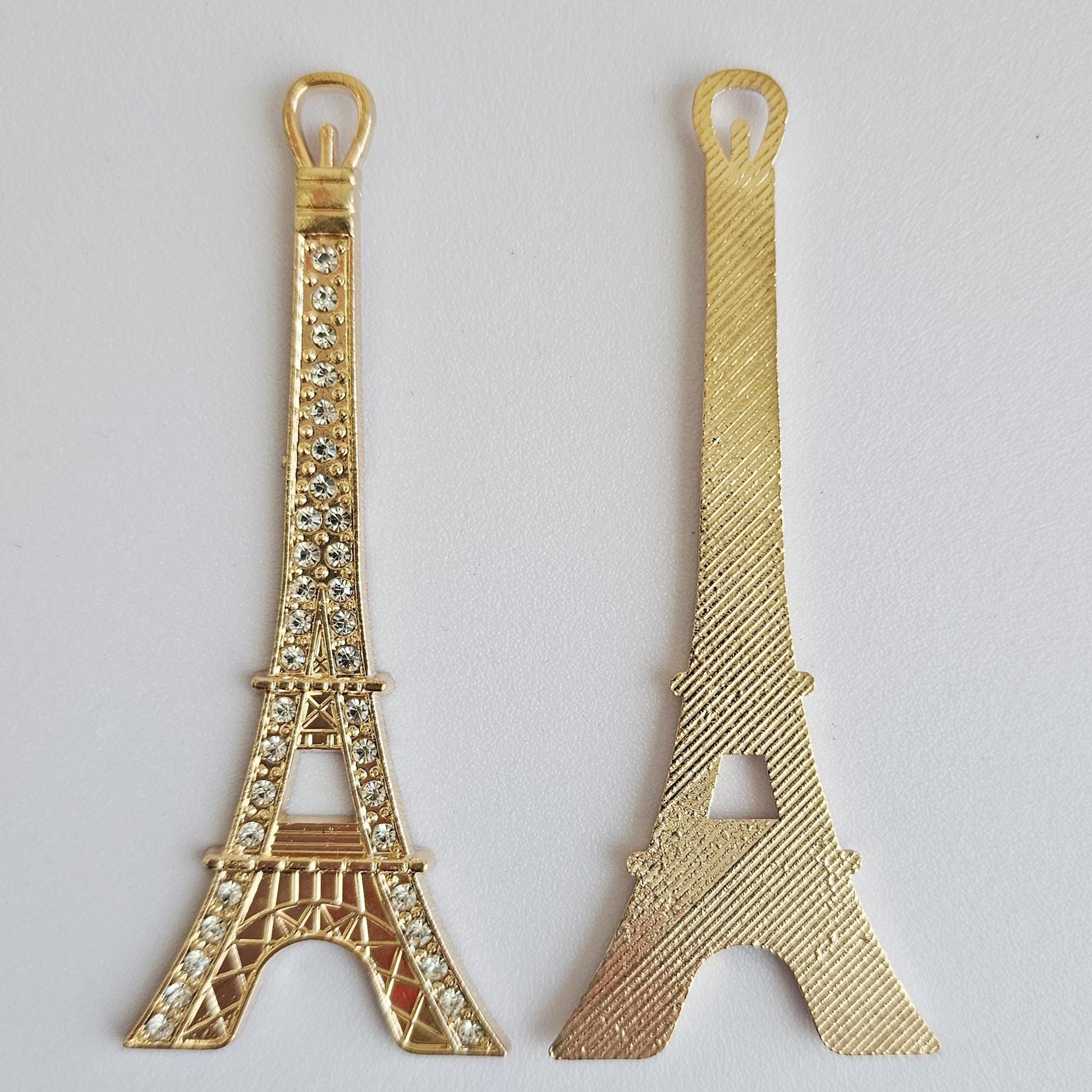 2 Pcs Rhinestone Eiffel Tower Gold Alloy Bling Gorgeous Luxury Sparkling embellishment DIY 82mm X 32mm