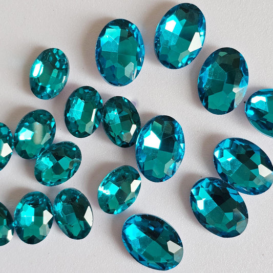 Oval Pointed Back Gems Jewels Turquoise Blue Rhinestone 10x14mm 13x18mm