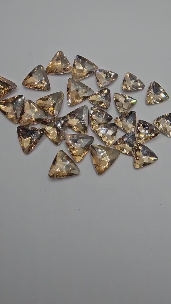 Triangle Pointed Back Gems Jewels Champagne Gold Rhinestone 18mm 15mm
