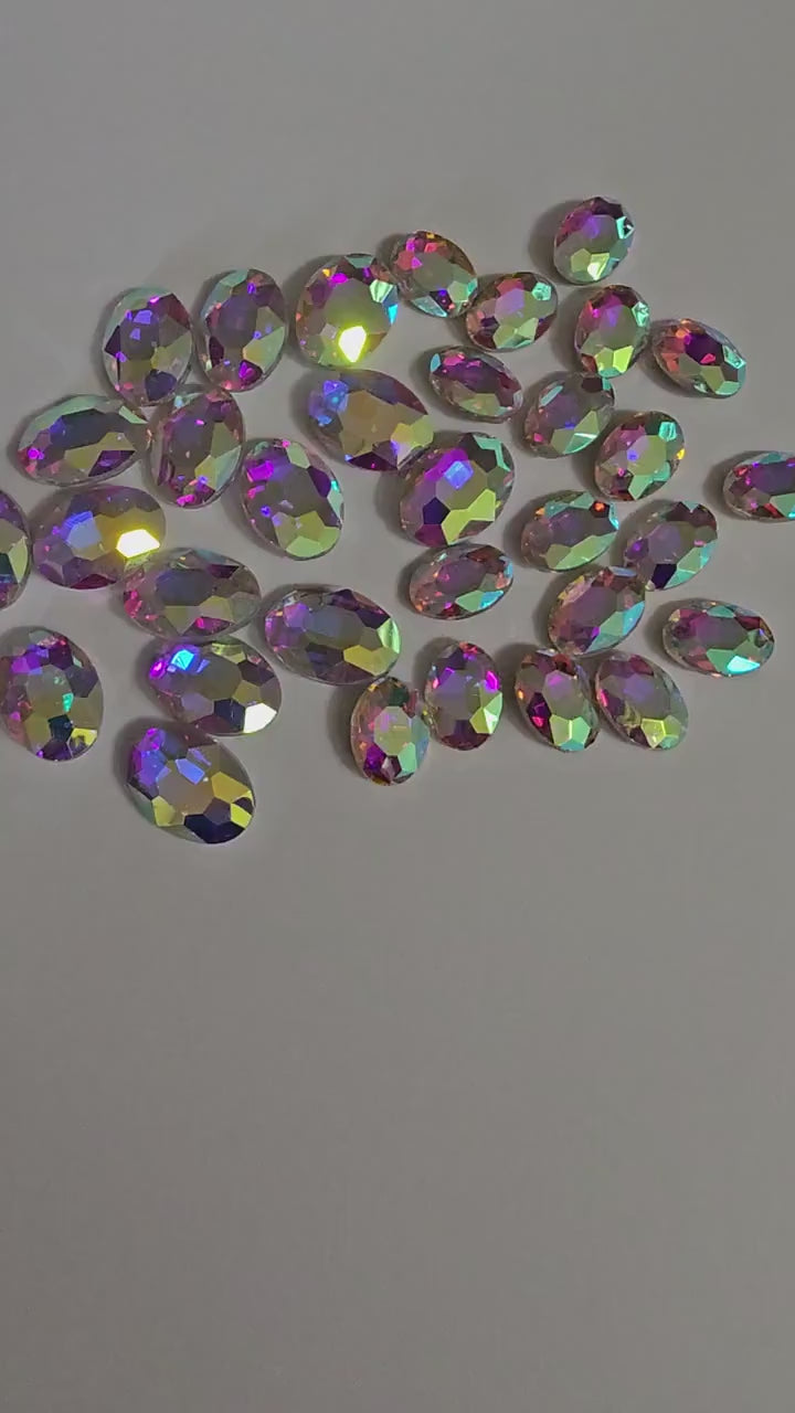 Oval Pointed Back Gems Jewels AB Crystal  Rhinestone 10x14mm 13x18mm