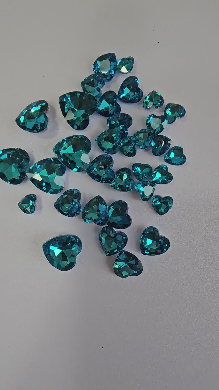 Heart Pointed Back Gems Jewels Turquoise Blue Rhinestone  10mm 12mm 14mm 18mm