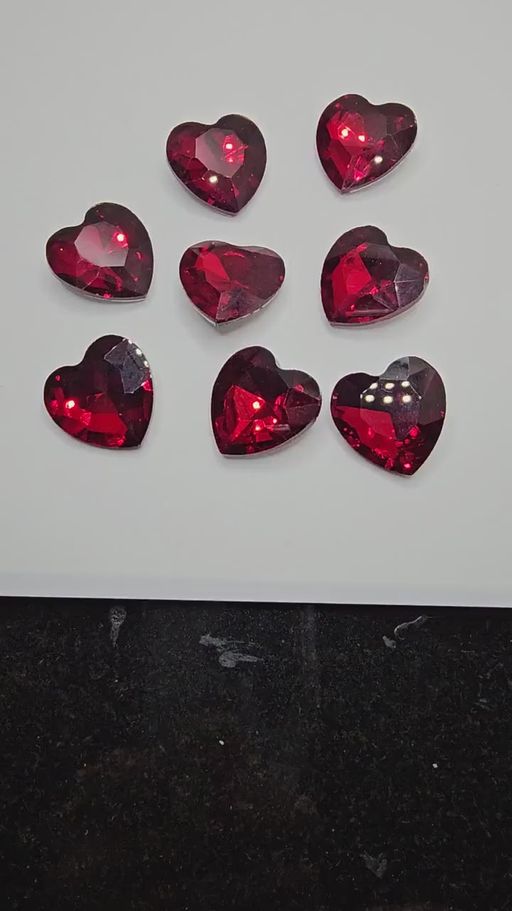 10 Pcs Heart Pointed Back Gems Jewels Dark Red Rhinestone 27mm