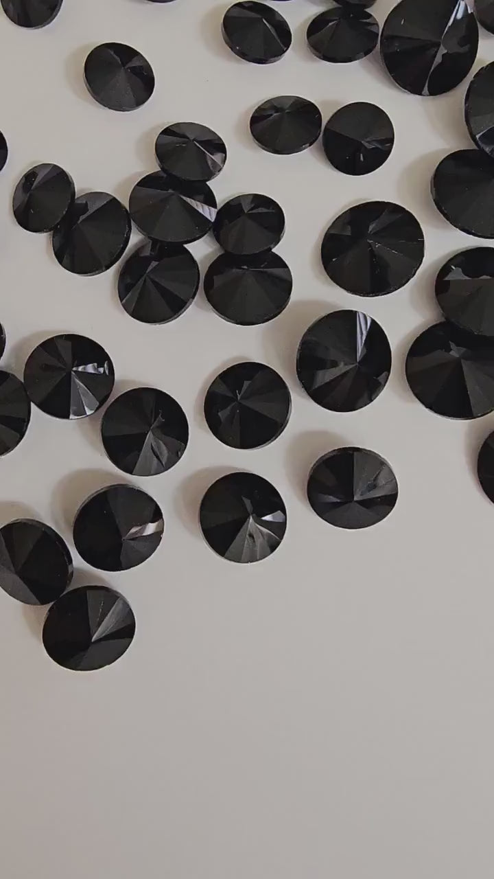 Cone Round Pointed Back Gems Jewels Opaque Black Rhinestone 10mm 12mm 14mm 16mm