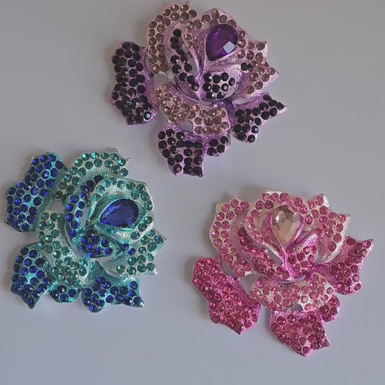 Rhinestone Large Rose Bling Gorgeous Luxury Sparkling Embellishment Cabochon Pendant Charm  85mm X 75mm