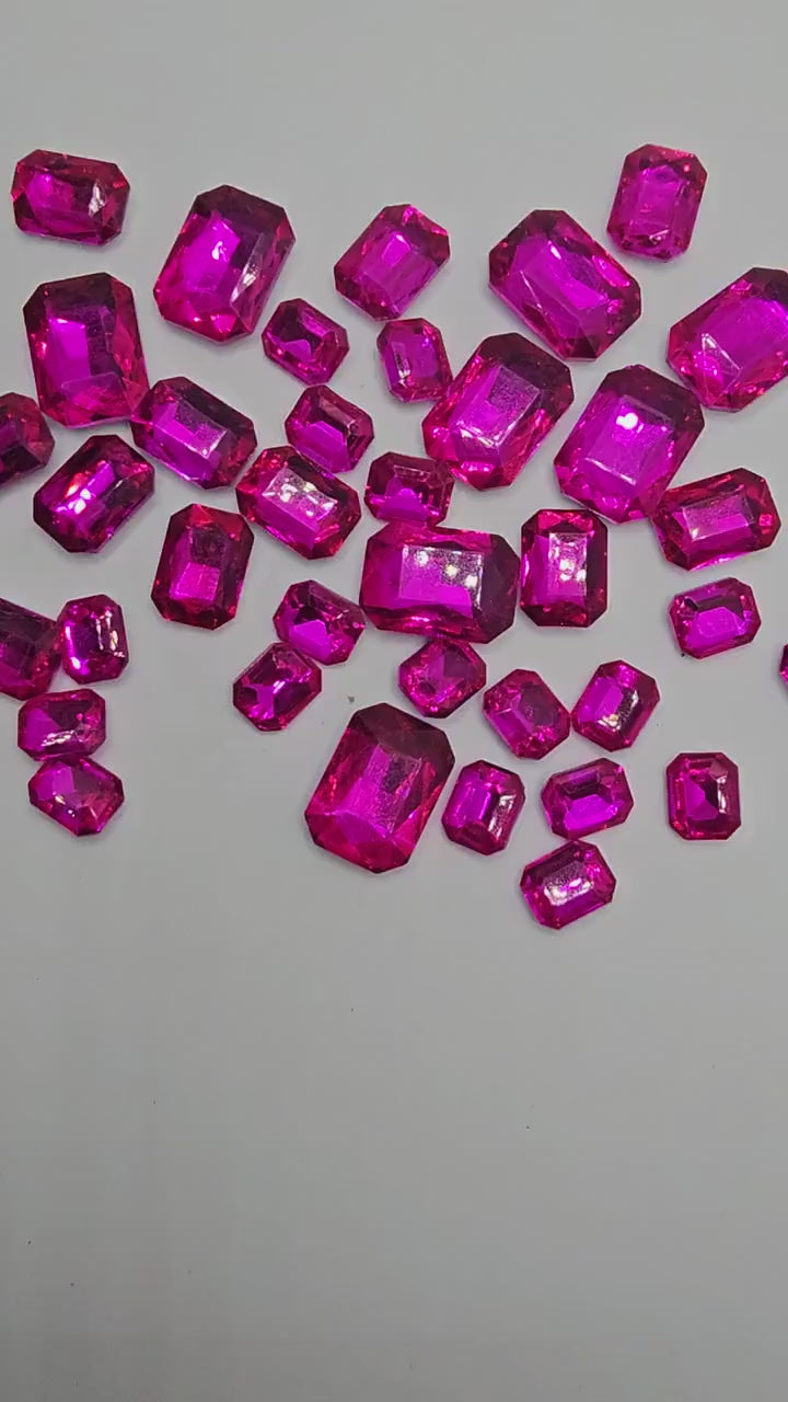 Rectangle Pointed Back Gems Jewels Hot Pink Rhinestone 6x8mm 8x10mm 10x14mm 13x18mm 18x25mm