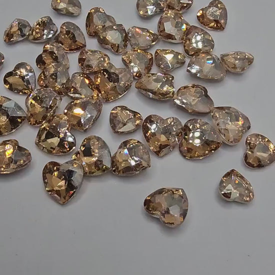Heart Pointed Back Gems Jewels Champagne Gold Rhinestone  10mm 12mm 14mm 18mm