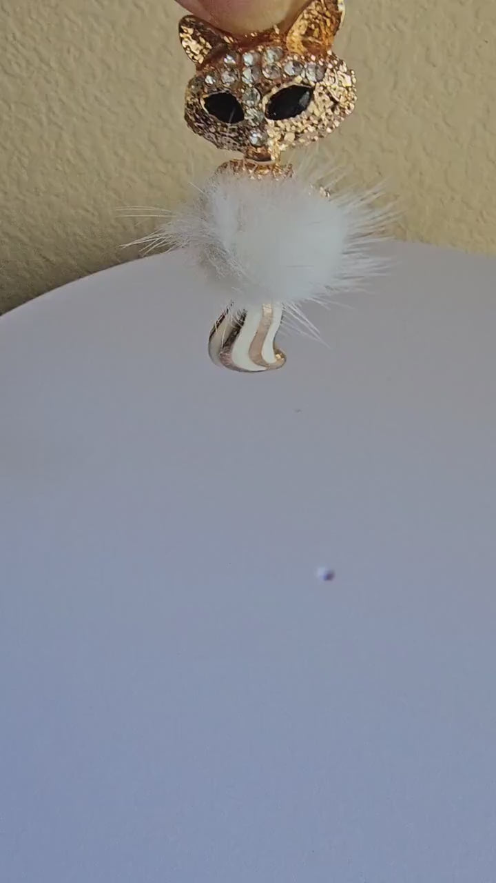 2 Pcs Rhinestone Furry Fox Alloy Gold Bling Gorgeous Luxury Sparkling  Plush Fox Charm Pendant  DIY 70mm X 27mm