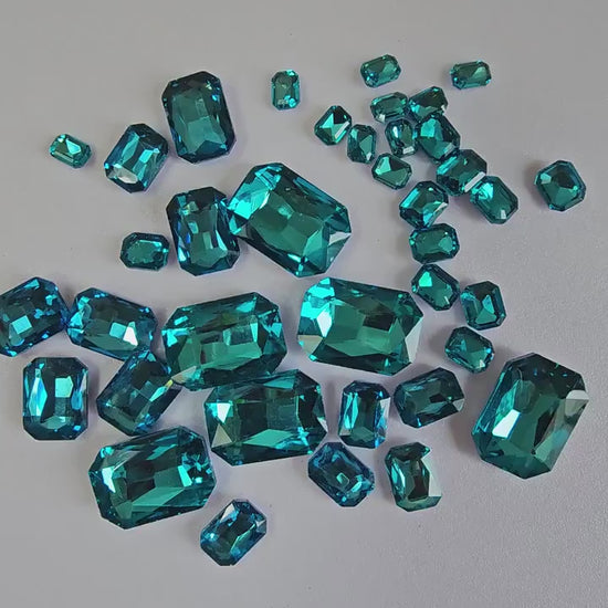 Rectangle Pointed Back Gems Jewels Turquoise Blue Rhinestone 6x8mm 8x10mm 10x14mm 13x18mm 18x25mm