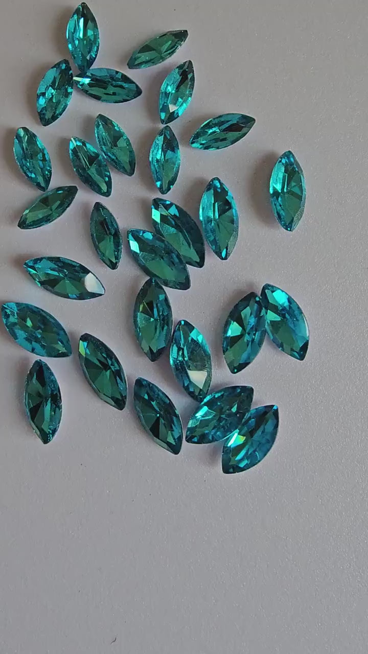 Slim Navette Pointed Back Gems Jewels Turquoise Blue Rhinestone  7x15mm 9X18mm
