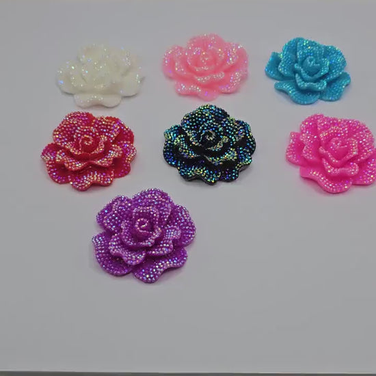 1/5/10 Pcs Large Faux Rhinestone Rose Flower Cabochon Resin Flatback Flower 40mm