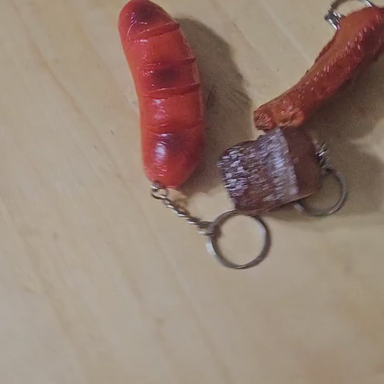Fake Imitation Artificial Hot Dog, Pork Belly, Pork Rib Realistic Size Charms Key Chain Keyring