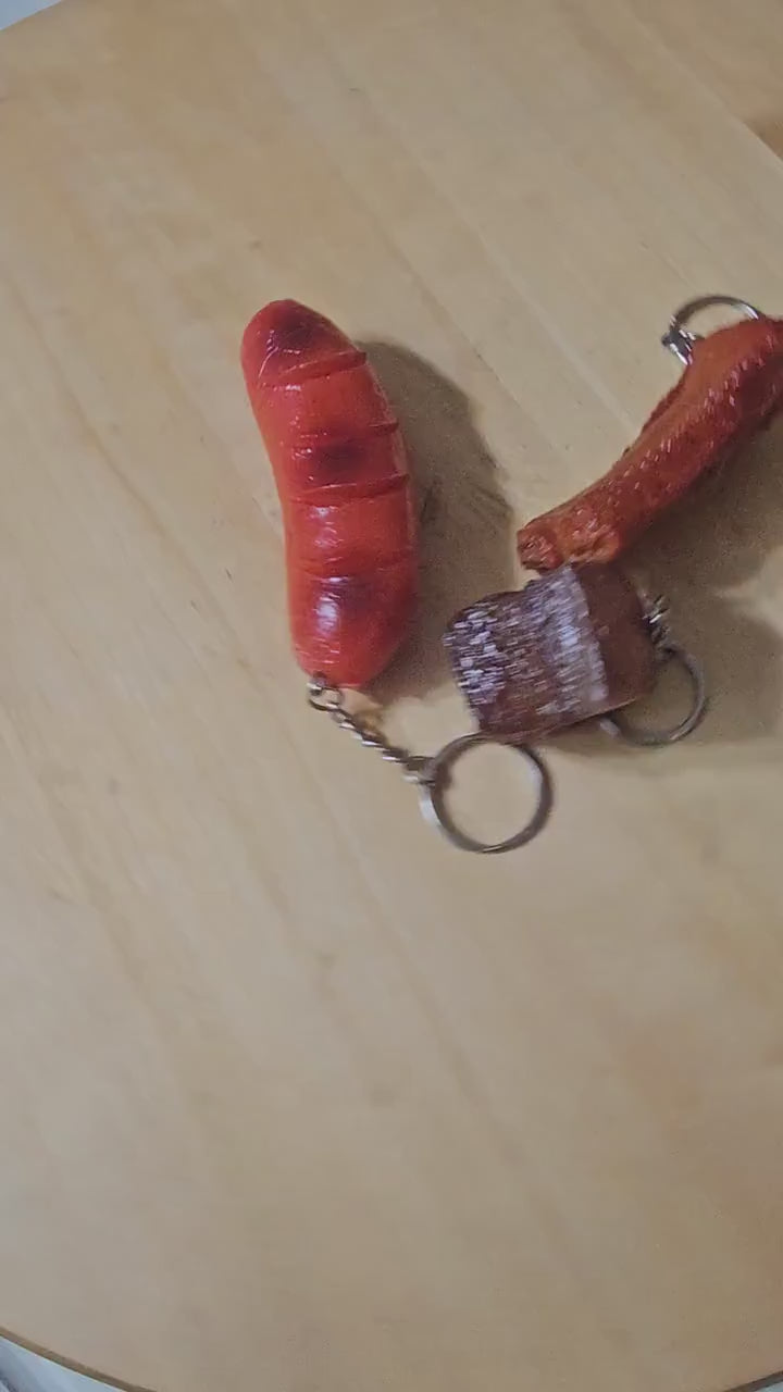 Fake Imitation Artificial Hot Dog, Pork Belly, Pork Rib Realistic Size Charms Key Chain Keyring