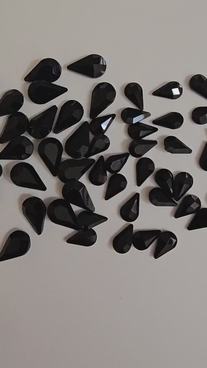 Point Pear Pointed Back Gems Jewels  Black Opaque  Rhinestone 6x10mm 8x13mm