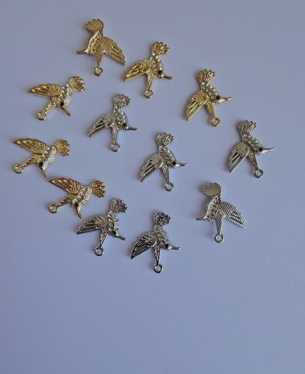 10/25/50 Pcs Hummingbirds Rhinestone Silver Gold Tone Charm, Charms   #CM123