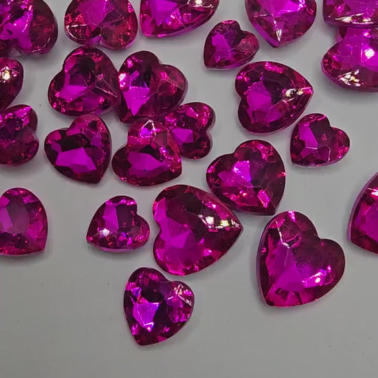Heart Pointed Back Gems Jewels Hot Pink Rhinestone  10mm 12mm 14mm 18mm