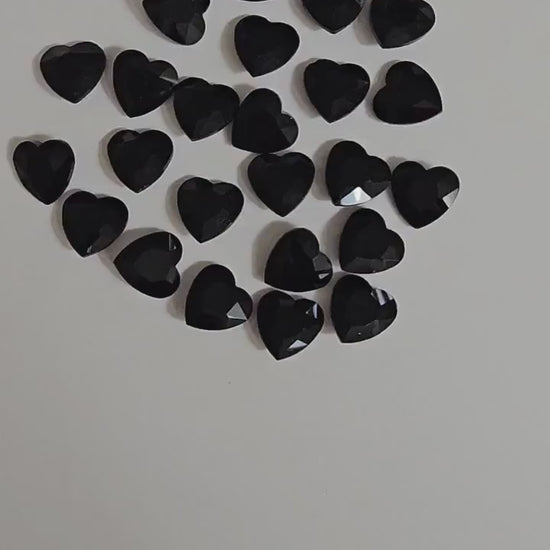 Heart Pointed Back Gems Jewels Opaque Black Rhinestone 10mm 12mm 14mm 18mm