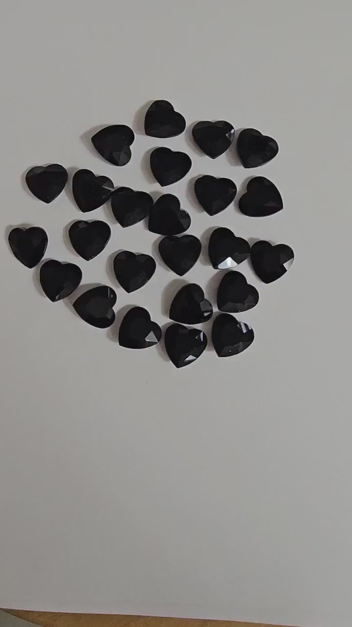 Heart Pointed Back Gems Jewels Opaque Black Rhinestone 10mm 12mm 14mm 18mm