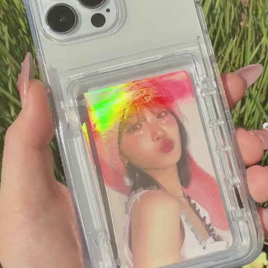 Clear Transparent Photocard Holder Flip Open Cardholder Phone Case iPhone 11/12/13/14/15/16/16e Plus Pro Max