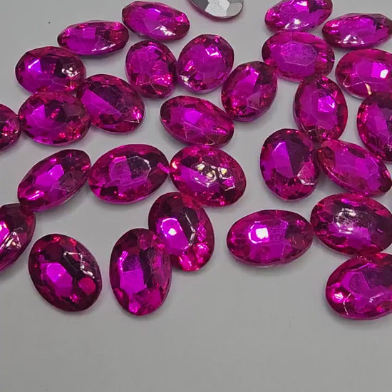 Oval Pointed Back Gems Jewels Hot Pink Rhinestone 10x14mm 13x18mm