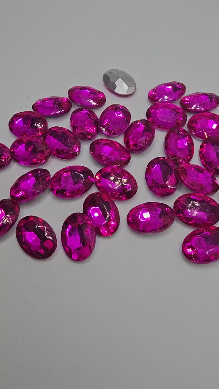 Oval Pointed Back Gems Jewels Hot Pink Rhinestone 10x14mm 13x18mm