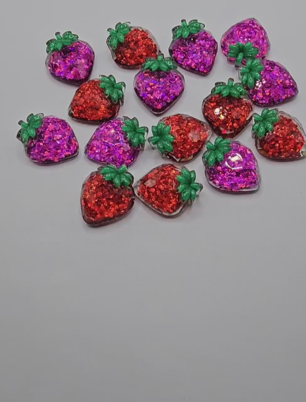 5/15 Pcs Glitter Sparkly Strawberry Resin Flat Back Cabochons, Fruits Flatback Cabochon #CAB200