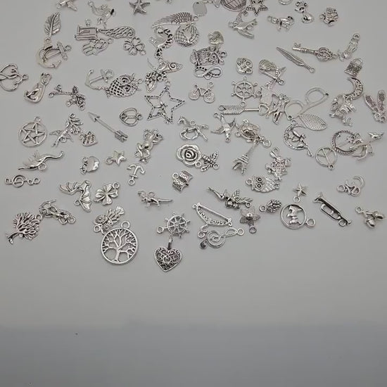 Grab a Bag Mystery 100 pcs Silver Tone Mixed Random Pendant Charm, Charms   #CM108