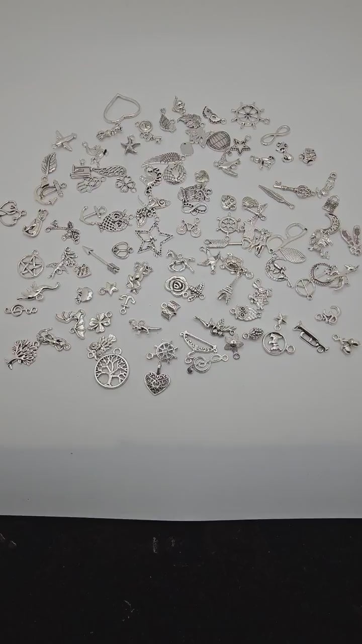 Grab a Bag Mystery 100 pcs Silver Tone Mixed Random Pendant Charm, Charms   #CM108